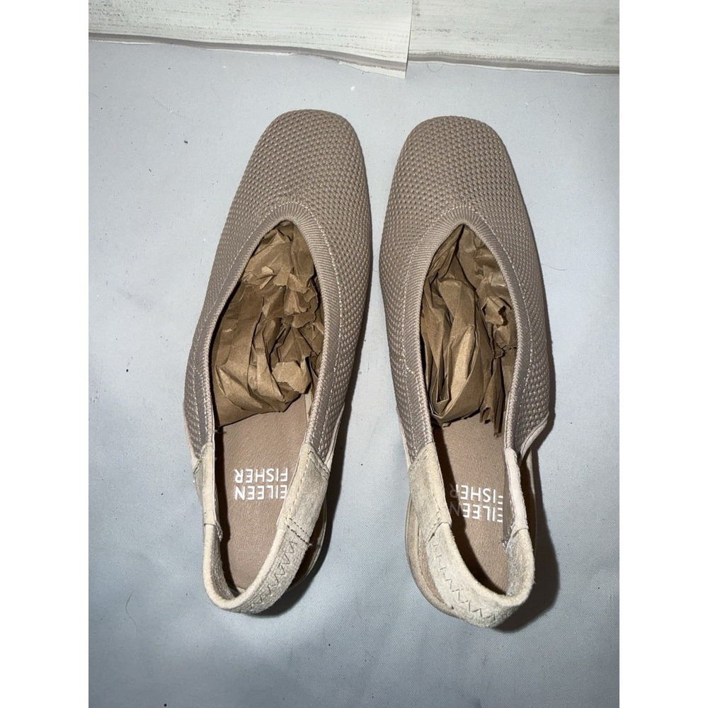 Eileen Fisher Shoes Womens Size 6 Beige Slingback Block Heel Square Toe Knit